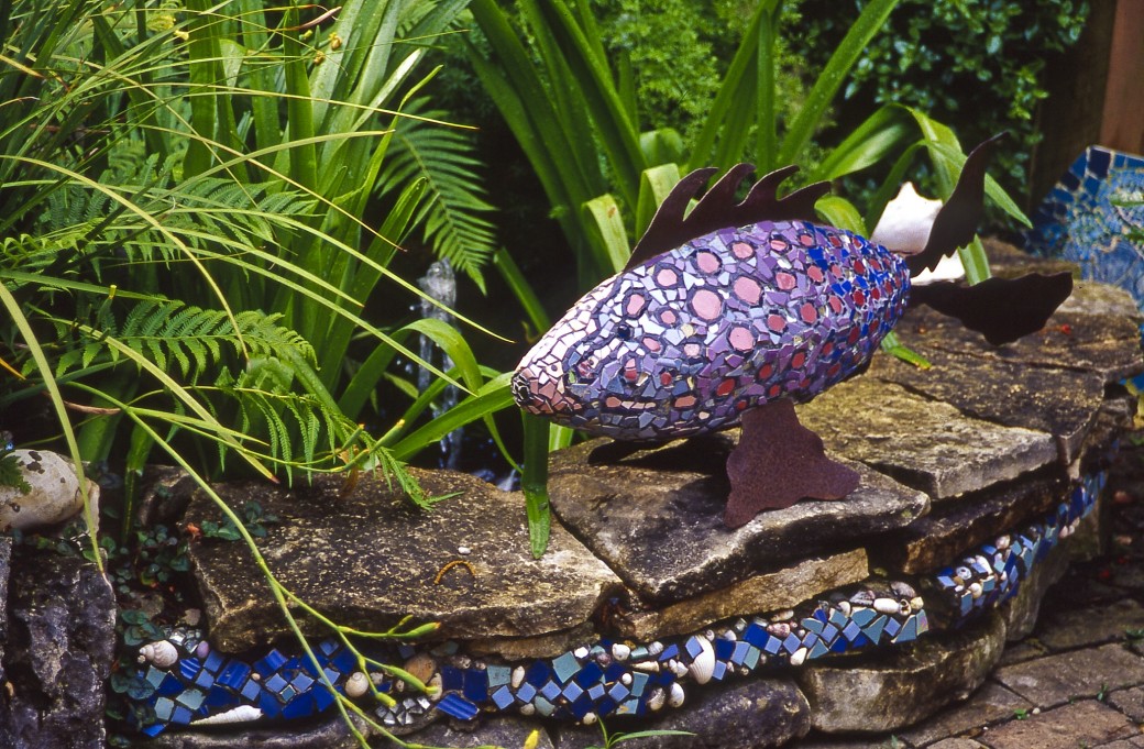 mosaic fish fishpond garden art