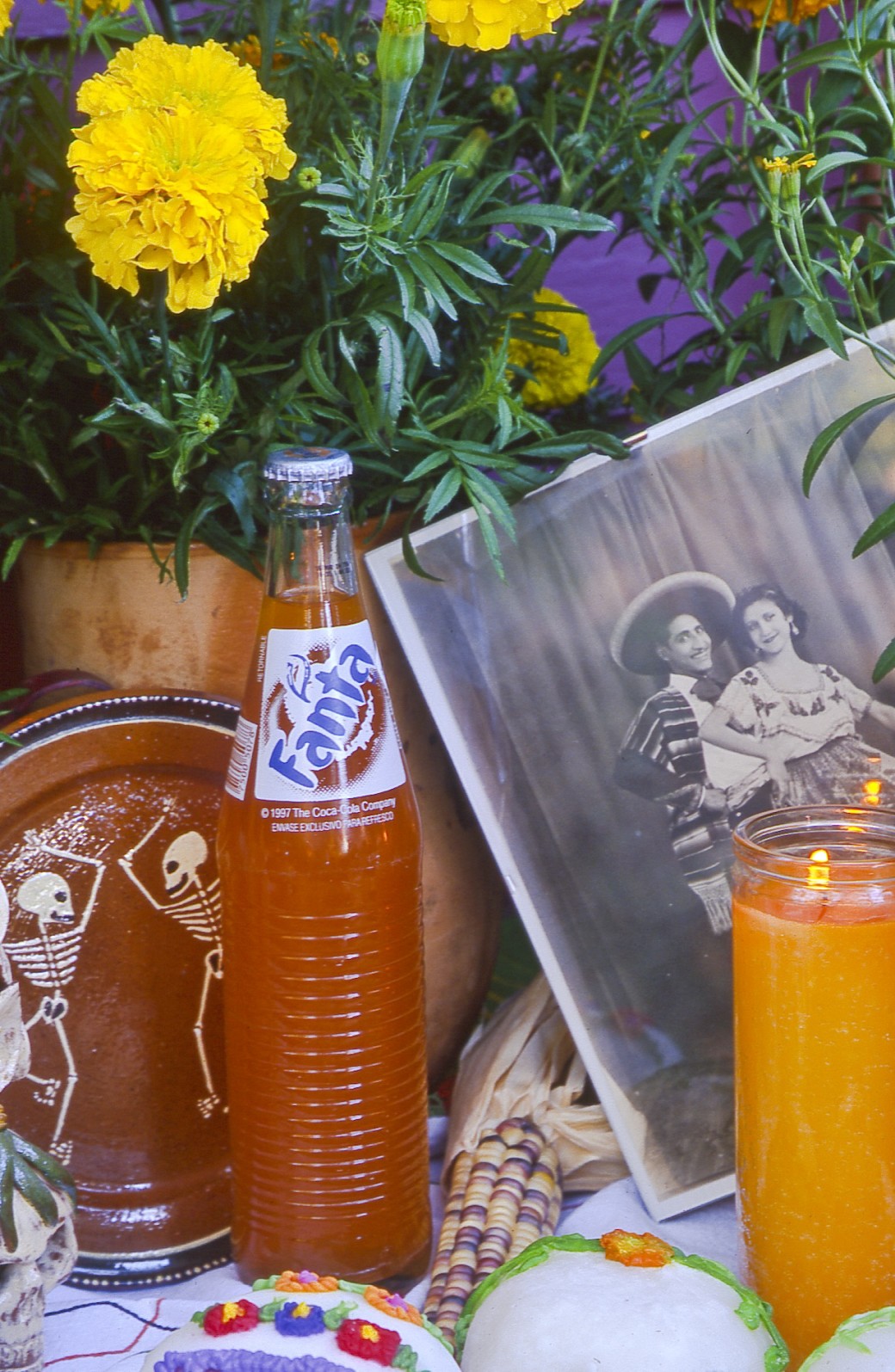 Day of the dead Dia de los Muertos candle marigolds